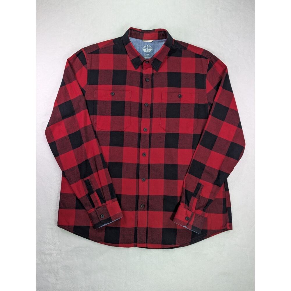 Dockers Size Large Modern Fit Red & Black Buffalo Check Flannel Stretch